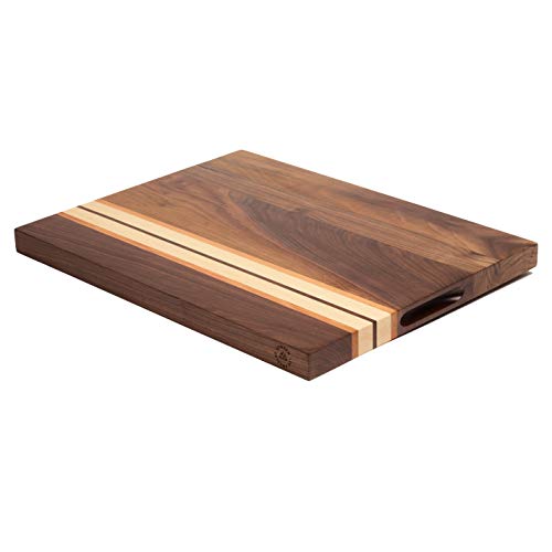 Product Cover Large Multipurpose American Walnut Wood Cutting Board with Cherry/Maple Accents: 17x13x1.1 Reversible Charcuterie Board with Cracker Holder (Gift Box Included) by Sonder Los Angeles