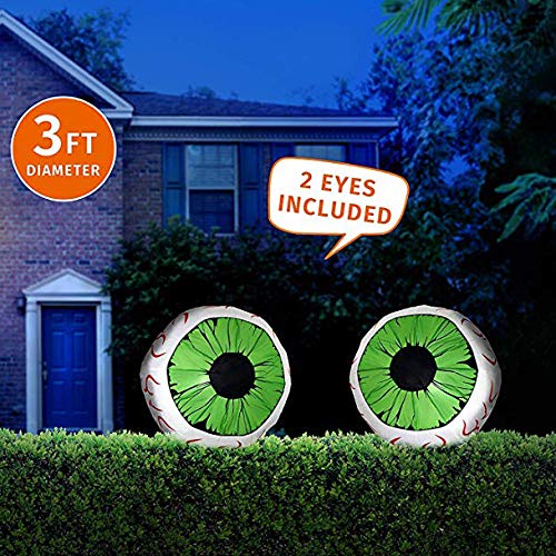 Product Cover Joiedomi 2 Pack Huge Halloween 3 FT Inflatable LED Light Up Eyeball for Halloween Party Indoor, Outdoor, Garden, Lawn, Yard Decoration (3 ft Diameter)