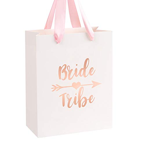 Product Cover Crisky Bride Tribe Bags Bridesmaid Gift Bags Team Bride Bags Hangover Recovery Kit for Bachelorotte Bridal Shower Hen's Party Favors Wedding Decorations [ Pack of 12, Rose Gold Foil ]
