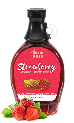 Product Cover Green Jay Gourmet Strawberry Syrup - 3 Ingredient Premium Breakfast Syrup with Fresh Strawberries, Cane Sugar, Lemon Juice - All-Natural, Non-GMO Pancake Syrup, Waffle Syrup, Dessert Syrup - 8 Ounces