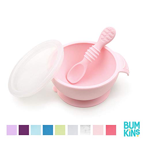 Product Cover Bumkins Suction Silicone Baby Feeding Set, Bowl, Lid, Spoon, BPA-Free, First Feeding, Baby Led Weaning - Pink