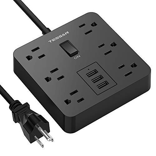 Product Cover Power Strip with USB Ports, Desktop Charging Station with 3 USB 6 AC Outlet and 15A 4ft Heavy Duty Extension Cord, Overload Protection for Home and Office, 1875W/100~240V AC - Black
