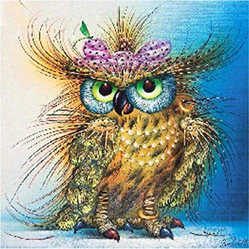 Product Cover DIY 5D Diamond Painting Kit, Round Diamond Lovely Owl Embroidery Rhinestone Cross Stitch Arts Craft Supply for Home Wall Decor 11.8x11.8 inch
