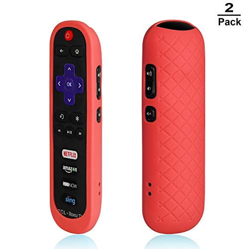 Product Cover [2-Pack] AKWOX Replacement TCL Roku RC280 Remote Case - Light Weight [Anti Slip] Silicone Shockproof Protective Cover Case for Roku 3600R / TCL Roku RC280 TV Remote with Lanyard (Rose red)