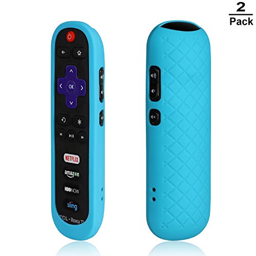 Product Cover [2-Pack] AKWOX Replacement TCL Roku RC280 Remote Case - Light Weight [Anti Slip] Silicone Shockproof Protective Cover Case Only for Roku 3600R / TCL Roku RC280 TV Remote with Lanyard (Blue)