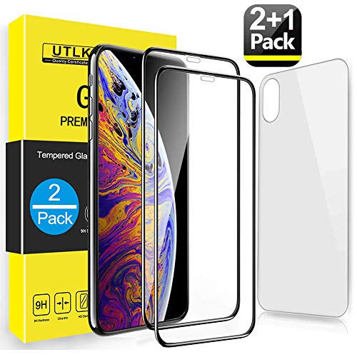 Product Cover UTLK 3D Full Coverage Screen Protector for iPhone Xs Max,[2 Pack Front+1 Back+1 Camera Lens Protector] [6.5 inch],HD Clear Tempered Glass Screen Protector for iPhone Xs Max 10S Max Most Case Friendly