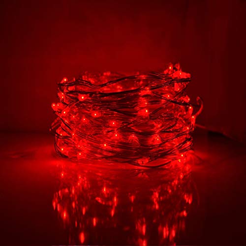 Product Cover OMG! String Lights,LED Copper Wire Lights, Each Set 33ft/10M 100LEDs and 1 Remote Control.AA Battery Powered,Decor Rope Lights for Holiday,Wedding, Parties.(Red)