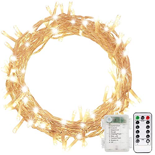 Product Cover Fairy String Lights, Ollny 100 LED 33ft Battery Powered Waterproof Outdoor Christmas LED Starry String Light with Remote Control Timer 8 Modes for Bedroom Wedding Party Patio Home Decorations Indoor