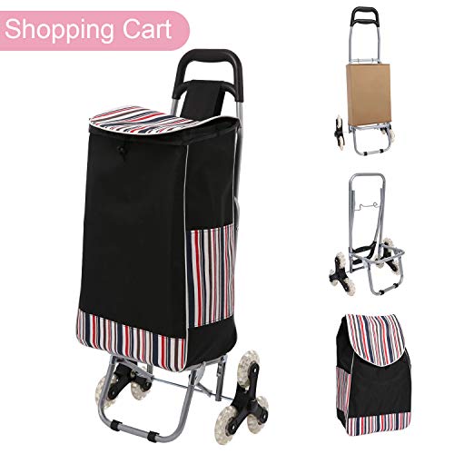 Product Cover Folding Shopping Cart, Stair Climbing Cart Trolly Grocery Laundry Utility Cart with Wheel & Removable Waterproof Canvas Bag,150lbs Capacity (Folding Shopping Cart)