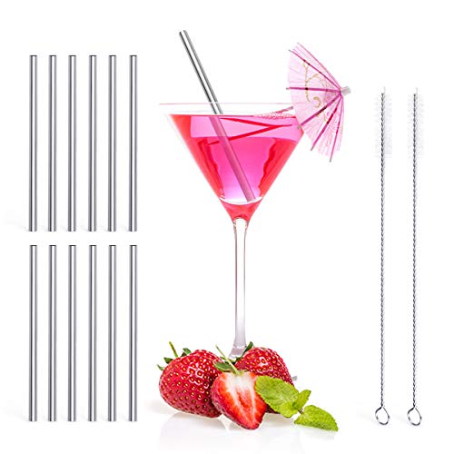 Product Cover Teivio 12 Pack + Cleaning Brush, 5-inch Extra Short Reusable Stainless Steel Drink Straws for Cocktails, Small Glasses or Cups, and Child Use