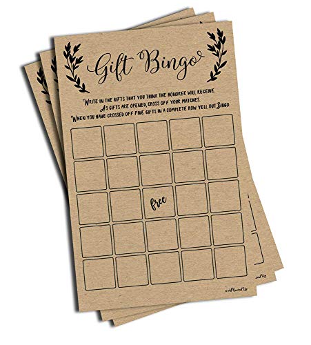 Product Cover 50 Gift Bingo Bridal or Baby Shower Game Kraft Rustic Wedding Bridal Shower Engagement Bachelorette Anniversary Party Game Ideas Bulk Vintage Blank Squares to Fill in Gift Ideas (Large Sheet Size)