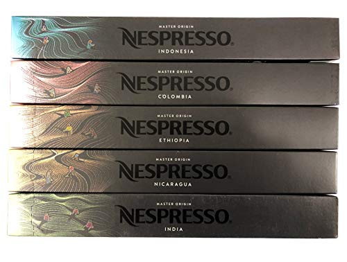 Product Cover Nespresso OriginalLine Master Origin Variety Pack: Colombia, Ethiopia, India, Indonesia, Nicaragua, 50 Capsules - NEW - ''NOT compatible with Vertuoline''