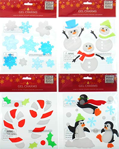 Product Cover Winter Window Clings Gel - Penguins Snowmen Snowflakes and Candy Canes - Bundle of 4