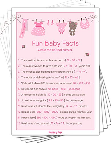 Product Cover Fun Baby Facts Game Cards (Pack of 50) - Baby Shower Games Idea for Girl - Party Activities Supplies