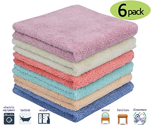 Product Cover Microfiber Cleaning Cloth Dust Rag Dust Cloths Cleaning Towels Multi-Functional Washable Reusable Household Cleaning Cloths for House Furniture Table Kitchen Dish Window Glasses (6 Colors)12X12in