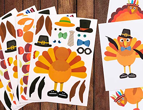 Product Cover Make-A-Turkey Stickers Thanksgiving Party Games/Favors/Supplies - Set Of 20