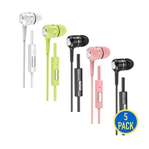 Product Cover Gadget.Cool 5 Earbuds Pack with Microphone - in Ear Corded Headphones Pack, 3.5mm Aux Jack, Headphones Earbuds Earphone Bulk Pack Compatible iPhone iPod iPad Android Chromebook MP3