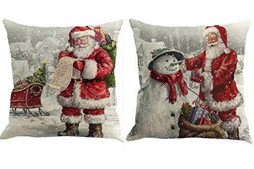 Product Cover FOOZOUP Merry Christmas Throw Pillowcase Santa Claus Home Decor Cushion Cover for Sofa Couch (Set of 2)