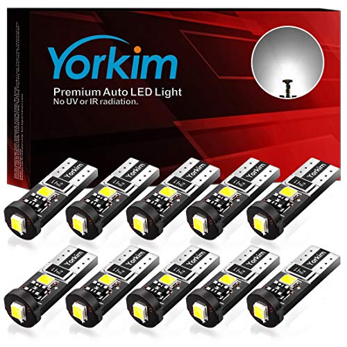 Product Cover Yorkim 194 Led Bulb Canbus Error Free 3-SMD 2835 Chipsets, T10 Interior Led For Car Dome Map Door Courtesy License Plate Trunk lights with 194 168 W5W 2825 Sockets Pack of 10, White