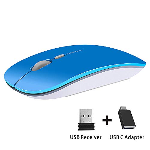 Product Cover TENMOS T9 Silent Wireless Mouse, 2.4G Ultra Slim Portable Travel Mouse Optical Computer Mice with USB Receiver Type-C Compatible with Notebook, PC, Laptop, Computer (Blue)