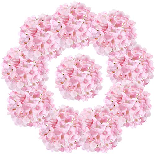 Product Cover LUSHIDI 10PCS Silk Hydrangea Heads with Stems Artificial Flowers for Wedding Party Home Decor (Pink)