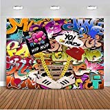 Product Cover Mehofoto 90s Themed Backdrop Graffiti Hip Pop 90's Party Background 7x5ft Vinyl We Love The 90s Party Banner Decoration Supplies