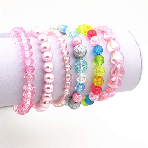 Product Cover BB-GG 6 Pieces Princess Bracelets,Rainbow Stretchy Bead Bracelets Pink Love Bracelet,Girls Costume Jewelry Set