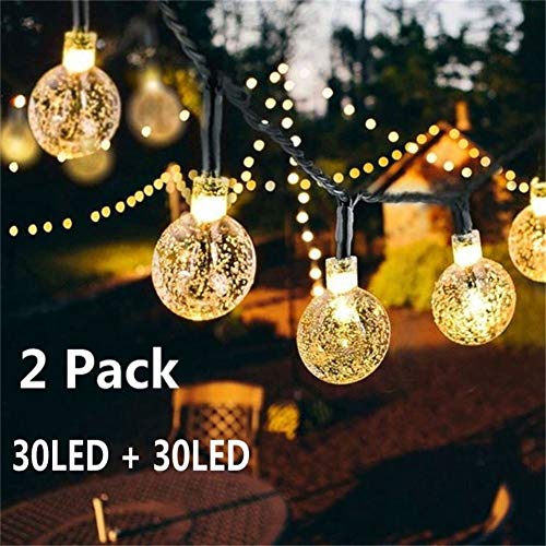 Product Cover Solar Globe String Lights 30 LED 19.8ft Outdoor Crystal Ball Christmas Decoration Light Waterproof Solar Patio Lights Decorative for Xmas Tree Garden Home Lawn Wedding Party Holiday (2PACK-Warm White)