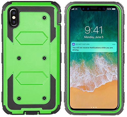 Product Cover Annymall Holster Case for iPhone XR, [Heavy Duty] Full-Body Resistant Rugged Shockproof Cover with [Built-in Screen Protector] [Kickstand] for Apple iPhone XR (2018 Release) 6.1 INCH (Green)