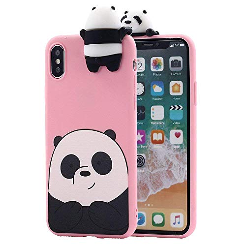 Product Cover iPhone Xs Max Case for Girls Women, Awsaccy(TM) Girly 3D Cartoon Panda Animals So Cute Lovely We Bare Bears Grizzly Soft Silicone Case Cover for Apple iPhone Xs Max 6.5 inch, Pink