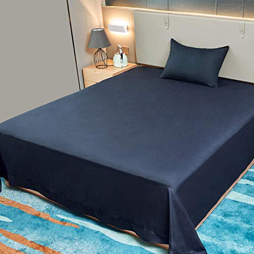 Product Cover Allo Queen Size Flat Sheet Only, Navy Sheets Brushed Microfiber 1800 Bedding Top Sheet, Ultra Soft Bed Flat Sheets with Stylish 4 in Hem - Wrinkle, Fade, Stain Resistant, Hypoallergenic - 1 Piece