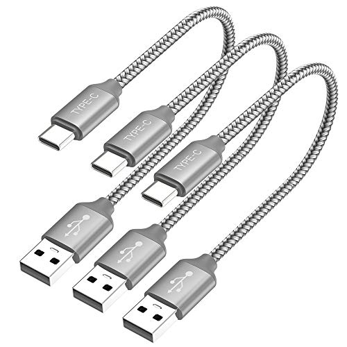 Product Cover USB C Cable Short, [0.8ft 3 Pack] USB Type C Cable Braided Fast Charge Cord Compatible Samsung Galaxy Note 9 8,S10 S9 S8 Plus, LG V35 V30 G7,Pixel 3 XL,HTC 11 12,Power Bank and Portable Charger(Grey)