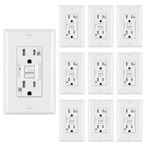 Product Cover [10 Pack] BESTTEN 15A WR GFCI Outlets, Slim Outdoor Weather Resistant GFIs, Tamper Resistant Receptacles with LED Indicator, TR Ground Fault Circuit Interrupter with Decor Wall Plate, UL Listed, White
