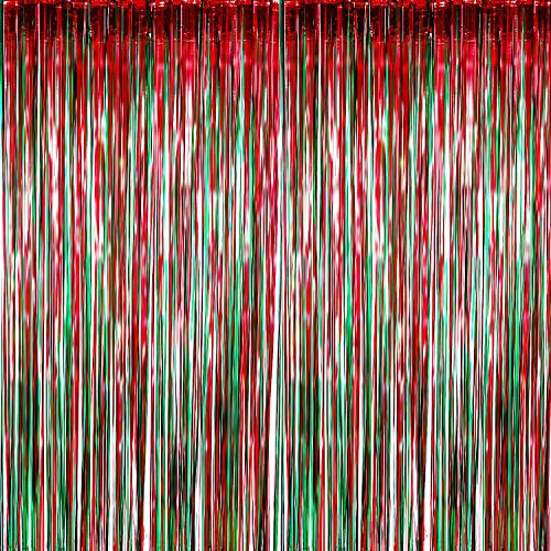 Product Cover Sumind 4 Pack Foil Curtains Metallic Fringe Curtains Shimmer Curtain for Birthday Wedding Party Christmas Decorations (Red and Green)