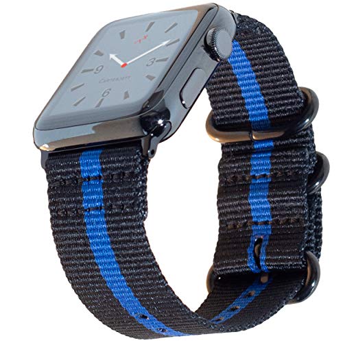 Product Cover Carterjett Thin Blue Line Nylon Compatible Apple Watch Band 44mm 42mm Series 5, 4, 3, 2, 1 Outdoors Woven Canvas iWatch Band Military Sport Wrist Strap (42 44 S/M/L Thin Blue Line)
