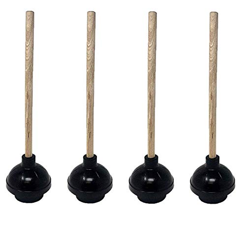 Product Cover Set of 4 Toilet Plunger Double Thrust Force Cup Suction | Heavy Duty | Long Wooden Handle Fix Clogged Toilets - Superior Suction for Commercial Stores, Restaurants