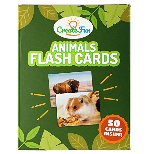 Product Cover Animal Flash Cards for Toddlers, Preschool and Kindergarten | 50 Educational First Words Photo Cards | 4 Learning Games | For Parents, Teachers, Speech Therapy Materials and ESL Teaching Materials