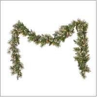 Product Cover Christopher Knight Home 307393 9-Foot Mixed Spruce Pre-Lit Clear LED Artificial Christmas Garland with Snow and Glitter Branches and Frosted Pinecones, Battery-Operated, Includes Timer, Green