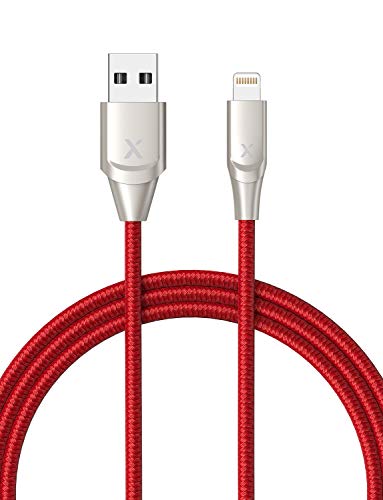Product Cover Xcentz iPhone Charger 3ft, Apple MFi Certified Lightning Cable iPhone Charger Cable Metal Connector, Durable Braided Nylon High-Speed Charging Cord for iPhone X/XS Max/XR/8 Plus/7/6/5/SE, iPad, Red