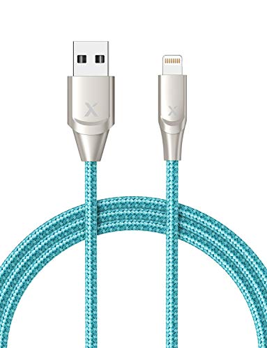 Product Cover Xcentz iPhone Charger 3ft, Apple MFi Certified Lightning Cable iPhone Charger Cable Metal Connector, Durable Braided Nylon High-Speed Charging Cord for iPhone X/XS Max/XR/8 Plus/7/6/5/SE, iPad, Blue