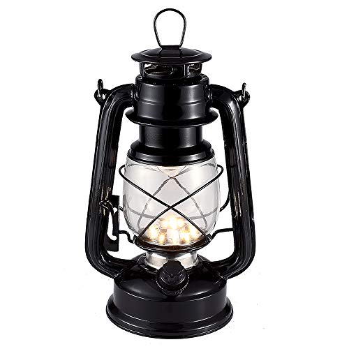 Product Cover Vintage LED Hurricane Lantern, Warm White Battery Operated Lantern, Antique Metal Hanging Lantern with Dimmer Switch, 15 LEDs, 150 Lumen for Indoor or Outdoor Usage (Black)
