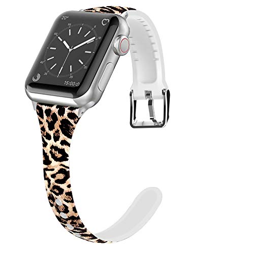 Product Cover Lwsengme Compatible for Apple Watch Band 38mm 40mm 42mm 44mm, Silicone Slim Women iWatch Bands Wristband Compatible for Apple Watch Series 4 3 2 1 (Leopard, 38mm/40mm)