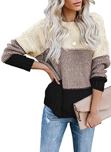 Product Cover Lovezesent Womens Color Block High Neck Ribbed Knit Oversized Pullover Sweaters