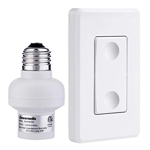 Product Cover DEWENWILS Remote Control Light Lamp Socket E26 E27 Bulb Base Adapter, No Wiring, Wall Mounted Wireless Controlled Ceiling Light Switch Fixture, Expandable, ETL Listed, White