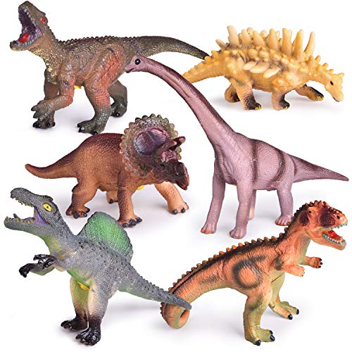 Product Cover 6 PCs Dinosaur Toys with Roar Sounds, 9 to 12 Inches Large Soft Rubber Toy Dinosaurs for Kids