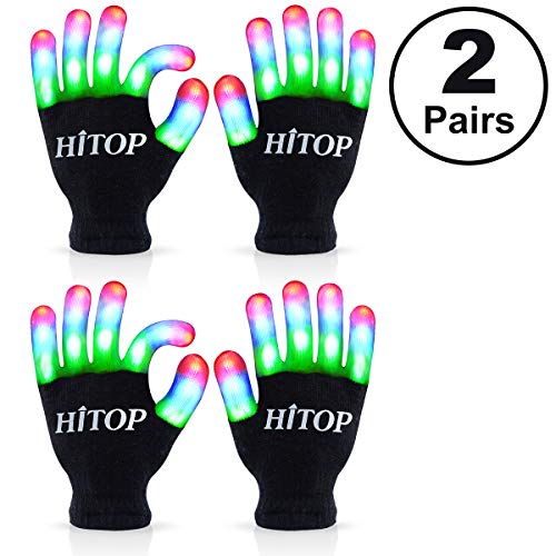 Product Cover HITOP Light Up Gloves Kids, Led Gloves Finger Light Cool Toys Gift Stocking Stuffers for Boys Girls Age 5 6 7 8 9 10 Christmas Thanksgiving Birthday Glow Party Favor with Extra Batteries