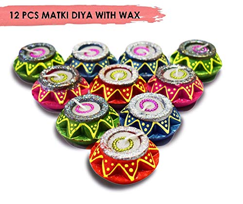 Product Cover Craftsman 12 Pc Set of Matki Diwali Clay Diya Gift/Decorations Handmade Natural Earthen Oil Lamp/Welcome Traditional Diyas with Cotton Wicks Batti. Deepawali Earthen Lamp. Oil lamp.Indian Gift Items