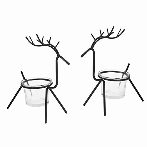 Product Cover OYATON Reindeer Tea Light Candle Holder, Glass Votive Iron Candle Holders Christmas Decorations, Minimalist Candlestick for Weddings, Parties, Birthday,Holiday & Home Decor, Hostess Gifts, Set of 2(S)