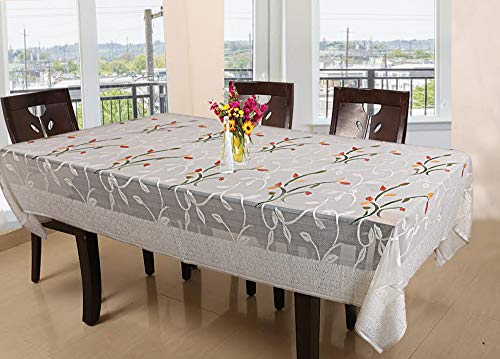 Product Cover Kuber Industries Shining Leaf Design Cotton 6 Seater Dining Table Cover - Cream