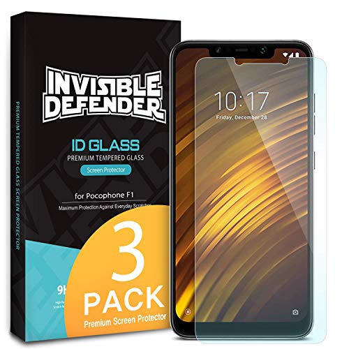 Product Cover Ringke Invisible Defender Glass 3 Pack Compatible with Xiaomi Pocophone F1 Tempered Glass Screen Protector, Ultimate Clear Shield, High Definition Quality, 9H Hardness Technology for Poco F1